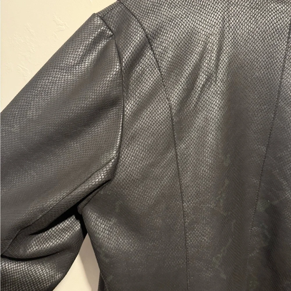 Catherine Malandrino Jacket 1X Black Faux Leather Snake Print Draped Open Front